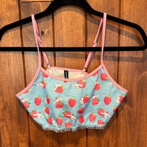 Strawberry Print Bralette - Blue and Pink